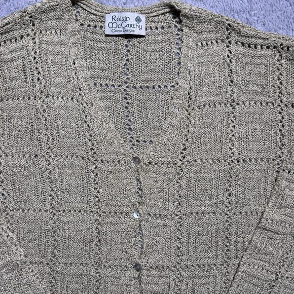 Roisin McCarthy Celtic Designs Knit Cardigan Sweater Mother of Pearl Buttons XL - Picture 3 of 6